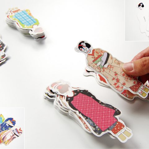 おぼこかるた：絹織物シールの着物を着せ替えて遊ぶカードゲーム